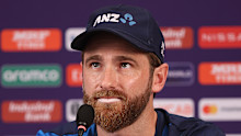 MUMBAI, INDIA - NOVEMBER 14: Kane Williamson of New Zealand speaks to the media during a New Zealand press conference at the ICC Men's Cricket World Cup India 2023 at Wankhede Stadium on November 14, 2023 in Mumbai, India. (Photo by Robert Cianflone/Getty Images)
