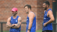 Caleb Daniel, Jack Darling and Luke Parker of the Kangaroos chat at the first pre season session for 2025.