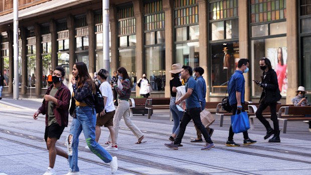 A busy George Street in Sydney.
