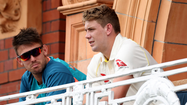 LONDON, ENGLAND - JUNE 28: Mitchell Marsh and Cameron Green of Australia  during Day One of the LV= Insurance Ashes 2nd Test match between England and Australia at Lord's Cricket Ground on June 28, 2023 in London, England. (Photo by Ryan Pierse/Getty Images)