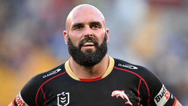 Mark Nicholls of the Dolphins looks on during the round 21 NRL match between Dolphins and Gold Coast Titans at Suncorp Stadium, on July 28, 2024, in Brisbane, Australia. (Photo by Matt Roberts/Getty Images)