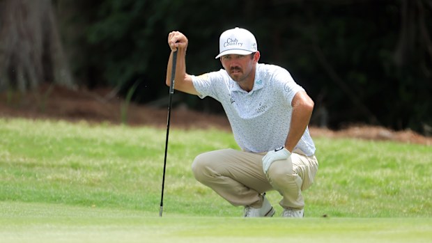 Chandler Phillips of the United States hits an approach shot on the fourth green on day three of the Zurich Classic of New Orleans on April 26, 2025 in Avondale, Louisiana.  (Photo by Jonathan Bachman/Getty Images)
