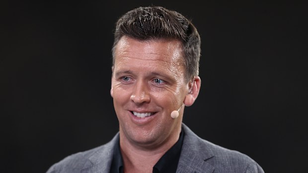 SYDNEY, AUSTRALIA - MARCH 07: Channel 9 commentator James Bracey is seen during the round one NRL match between the Dolphins and South Sydney Rabbitohs at CommBank Stadium on March 07, 2025, in Sydney, Australia. (Photo by Jason McCawley/Getty Images)