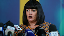 Raelene Castle speaks to the media during a Rugby Australia press conference.