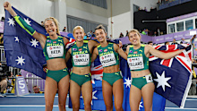 Ellie Beer, Ella Connolly, Bella Pasquali and Jemma Pollard celebrate winning bronze.