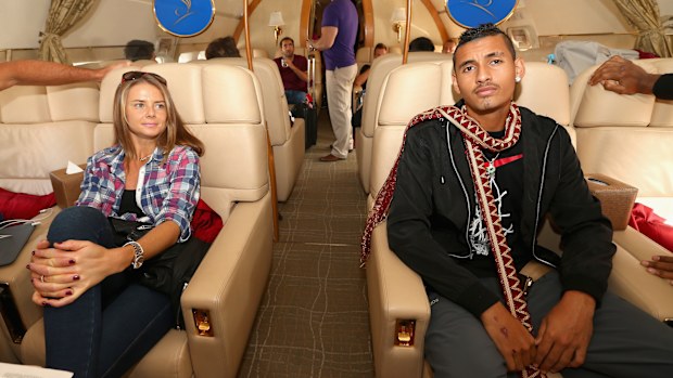 Daniela Hantuchova and Nick Kyrgios flying to the Coca-Cola International Premier Tennis League in 2014.