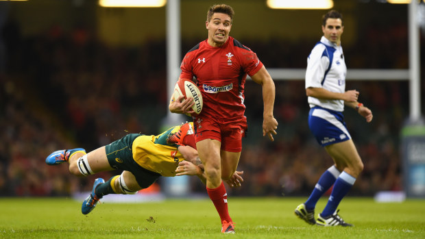 Wales scrumhalf Rhys Webb breaks through to score against Australia at Millennium Stadium.