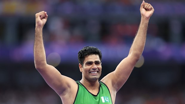 Arshad Nadeem of Team Pakistan reacts while competing in the Men's Javelin Throw Final 