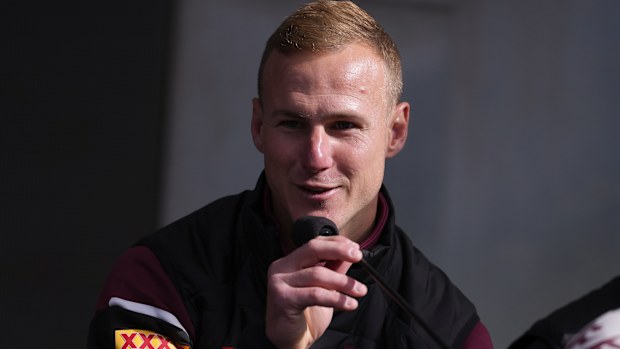 Daly Cherry-Evans speaks during a State of Origin media opportunity  at Federation Square on June 25, 2024 in Melbourne, Australia. (Photo by Daniel Pockett/Getty Images)