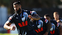 Payne Haas runs during a New South Wales Blues training session at Coogee Oval.