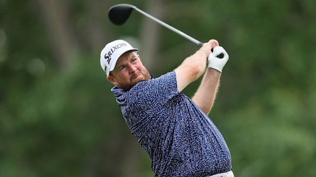 Shane Lowry of Ireland hits a tee shot on the 18th hole during the second round of the PGA Championship at Quail Hollow Country Club on May 16, 2025 in Charlotte, North Carolina. (Photo by Alex Slitz/Getty Images)