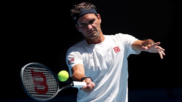 Roger Federer hits a forehand during a practice session ahead of the 2026 Australian Open.