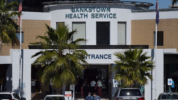 The main entrance at the Bankstown-Lidcome Hospital. Bankstown, NSW. 1st October, 2020. Photo: Kate Geraghty