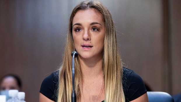 US Olympic gymnast Maggie Nichols testifies during a Senate Judiciary hearing. 