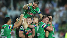 Canberra celebrates Ethan Sanders' match-winning field goal.
