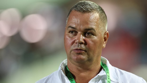 Sea Eagles head coach Anthony Seibold looks on during the round one NRL match between Manly Sea Eagles and North Queensland Cowboys at 4 Pines Park, on March 08, 2025, in Sydney, Australia. (Photo by Cameron Spencer/Getty Images)