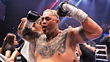 Mark Hunt celebrates his 2022 victory over Sonny Bill Williams.