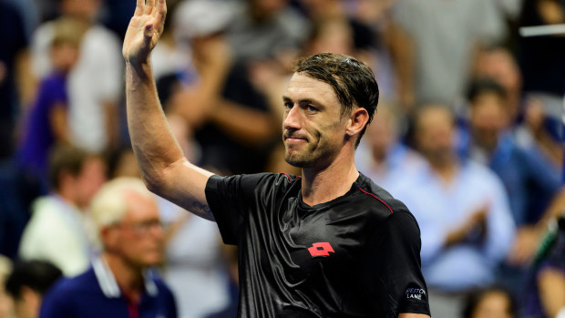 John Millman celebrates his US Open victory.
