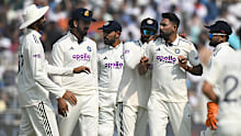 KOLKATA, INDIA - NOVEMBER 16: Mohammed Siraj (2R) of India celebrates the wicket of Simon Harmer of South Africa with teammatesduring the First Test match in the series between India and South Africa at Eden Gardens on November 16, 2025 in Kolkata, India. (Photo by Prakash Singh/Getty Images)
