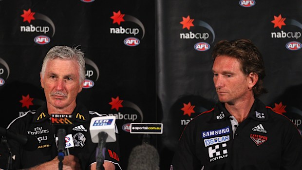 Mick Malthouse and James Hird together in 2011.