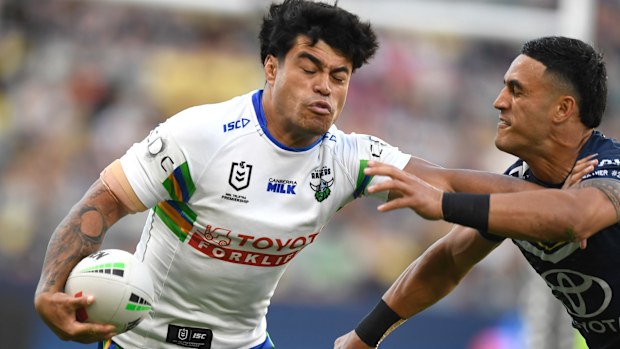 Matthew Timoko in action for the raiders against the Cowboys in round 24.