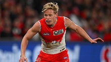 MELBOURNE, AUSTRALIA - JULY 07: Isaac Heeney of the Swans reacts during the round 17 AFL match between St Kilda Saints and Sydney Swans at Marvel Stadium, on July 07, 2024, in Melbourne, Australia. (Photo by Morgan Hancock/AFL Photos/via Getty Images)