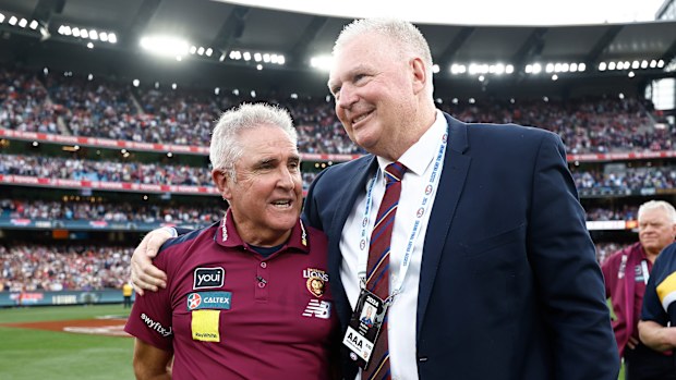 Chris Fagan and Greg Swann CEO of the Lions after the AFL grand final.