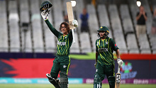 Pakistan's Muneeba Ali celebrates their century during the ICC Women's T20 World Cup.
