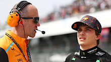 Oscar Piastri confers on the grid with an engineer ahead of the Mexican Grand Prix. 