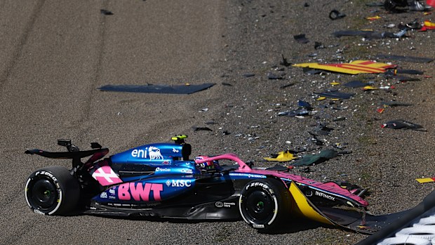 Jack Doohan of Australia driving the (7) Alpine F1 A525 Renault crashes during practice ahead of the F1 Grand Prix of Japan at Suzuka Circuit on April 04, 2025 in Suzuka, Japan. (Photo by Bryn Lennon - Formula 1/Formula 1 via Getty Images)