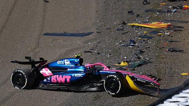 Jack Doohan of Australia driving the (7) Alpine F1 A525 Renault crashes during practice ahead of the F1 Grand Prix of Japan at Suzuka Circuit on April 04, 2025 in Suzuka, Japan. (Photo by Bryn Lennon - Formula 1/Formula 1 via Getty Images)