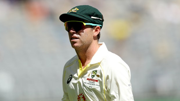 PERTH, AUSTRALIA - DECEMBER 02: Marcus Harris of Australia looks on during day three of the First Test match between Australia and the West Indies at Optus Stadium on December 02, 2022 in Perth, Australia. (Photo by Will Russell - CA/Cricket Australia via Getty Images)