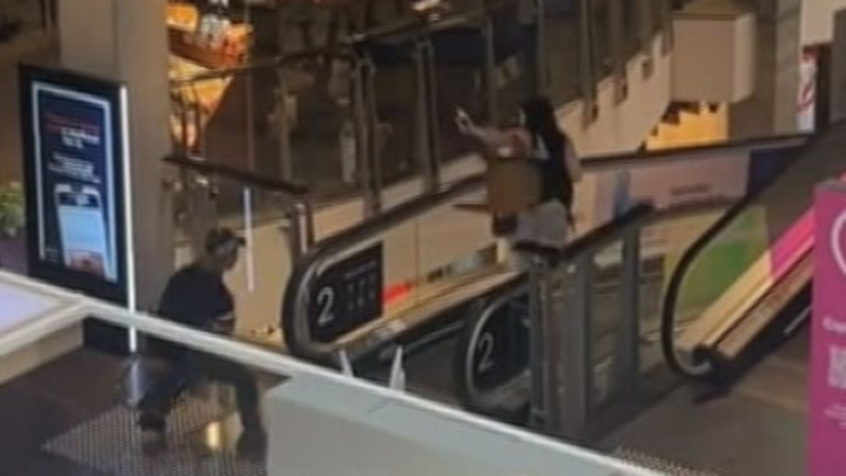 Shocking footage shows woman targeted in teen shopping centre brawl