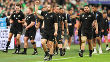 Dane Coles of New Zealand acknowledges the fans following the team's victory over Ireland.