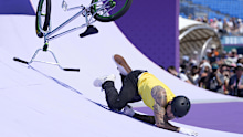 Logan Martin, of Australia, crashed out during the men's freestyle final in Paris, ending his campaign for a podium place in one fell swoop.