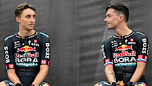 Team Red Bull stablemates Jai Hindley (left) of Australia and Primoz Roglic of Slovenia.