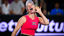 Danielle Collins provokes the crowd after defeating Destanee Aiava in the second round of the 2025 Australian Open.