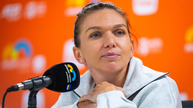 Simona Halep speaks after her first professional tennis match since her doping ban was overturned.