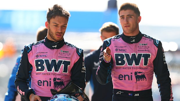 Pierre Gasly and Jack Doohan talk in the Pitlane during Sprint Qualifying ahead of the F1 Grand Prix of China.