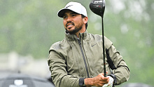 Jason Day of Australia tees off on the first hole during the third round of the Wells Fargo Championship at TPC Potomac at Avenel Farm.