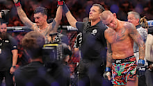 Dustin Poirier reacts after his UFC 318 loss. 
