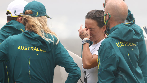 Surfer Sally Fitzgibbons of Team Australia shows disappointment after losing her women's Quarter Final on day four.