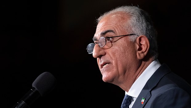 Iranian opposition leader Reza Pahlavi speaks during a news conference on Friday, Jan. 16, 2026, in Washington. (AP Photo/Mark Schiefelbein)