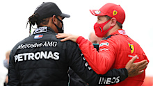 Lewis Hamilton and Sebastian Vettel after the Brit secured his seventh drivers' title at the 2020 Turkish Grand Prix.
