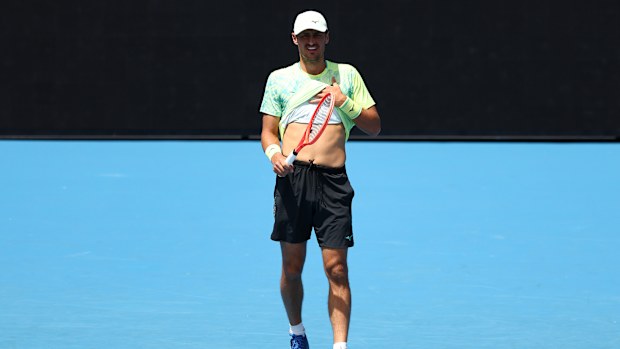 Bernard Tomic looks on during a practice session ahead of the 2025 Australian Open.