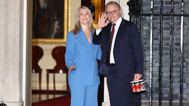 Prime Minister Anthony Albanese and Jodie Haydon arrives for an informal meeting with Prime Minister of the United Kingdom and Lady Victoria Starmer, the Prime Minister of Canada and Madam Diana Fox Carney and Ms Mette Frederiksen, Prime Minister of Denmark at 10 Downing Street.