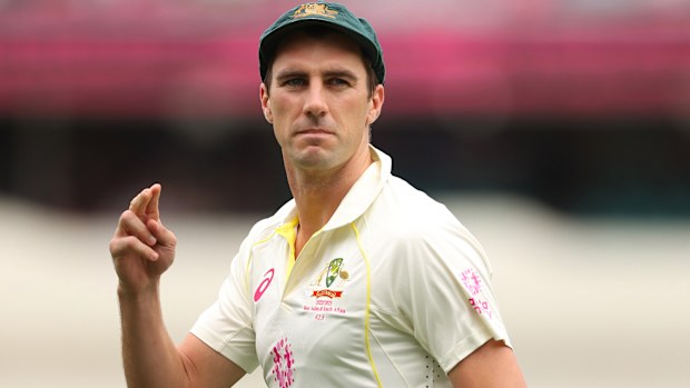 Pat Cummins of Australia looks on during day four of the Third Test match in the series between Australia and South Africa at Sydney Cricket Ground on January 07, 2023 in Sydney, Australia. (Photo by Mark Kolbe/Getty Images)
