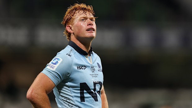 Tane Edmed looks on during the round 15 Super Rugby Pacific match between the Western Force and the NSW Waratahs.