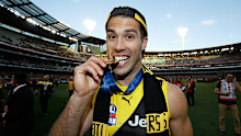  Alex Rance of the Tigers celebrates after the 2017 AFL grand final. 
