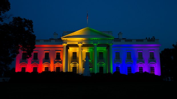The White House was lit up in rainbow colours to celebrate the legalisation of same-sex marriage across America. (AAP)